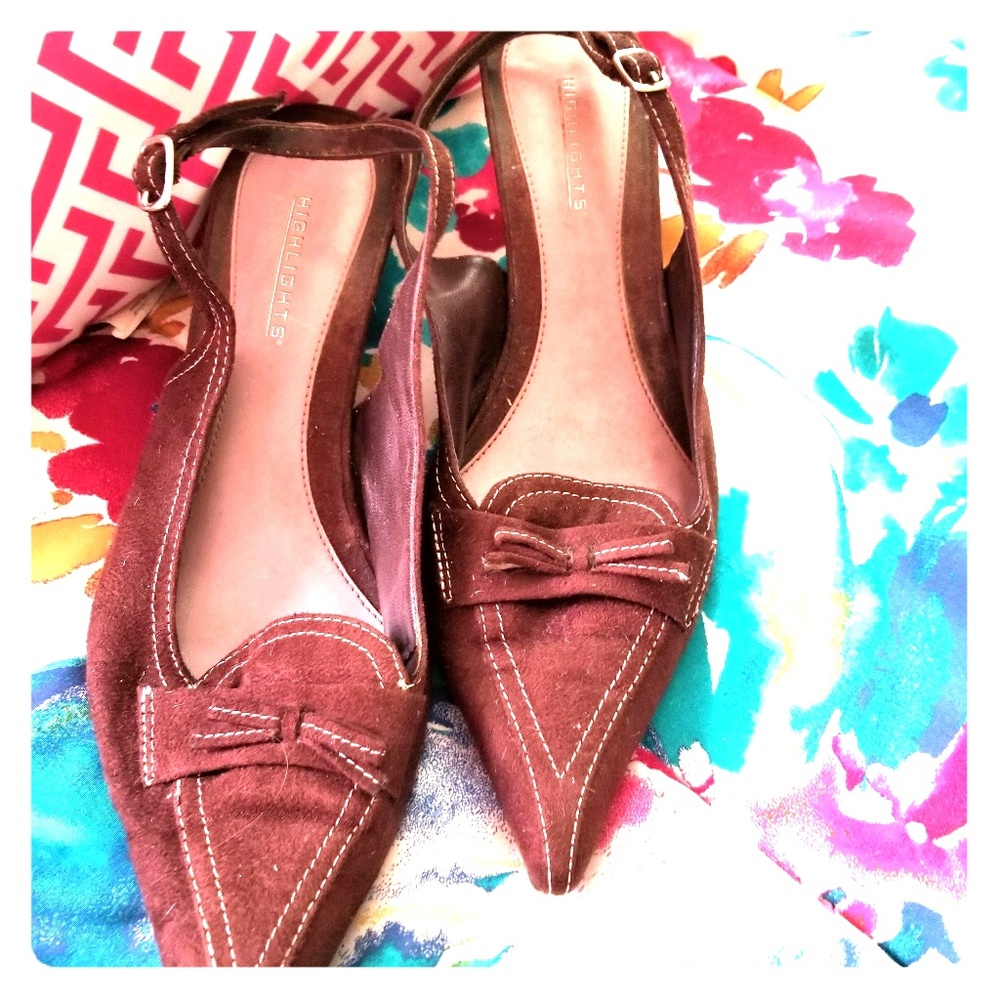 Highlights, Brown Pointy Toe Sling-Back Mules